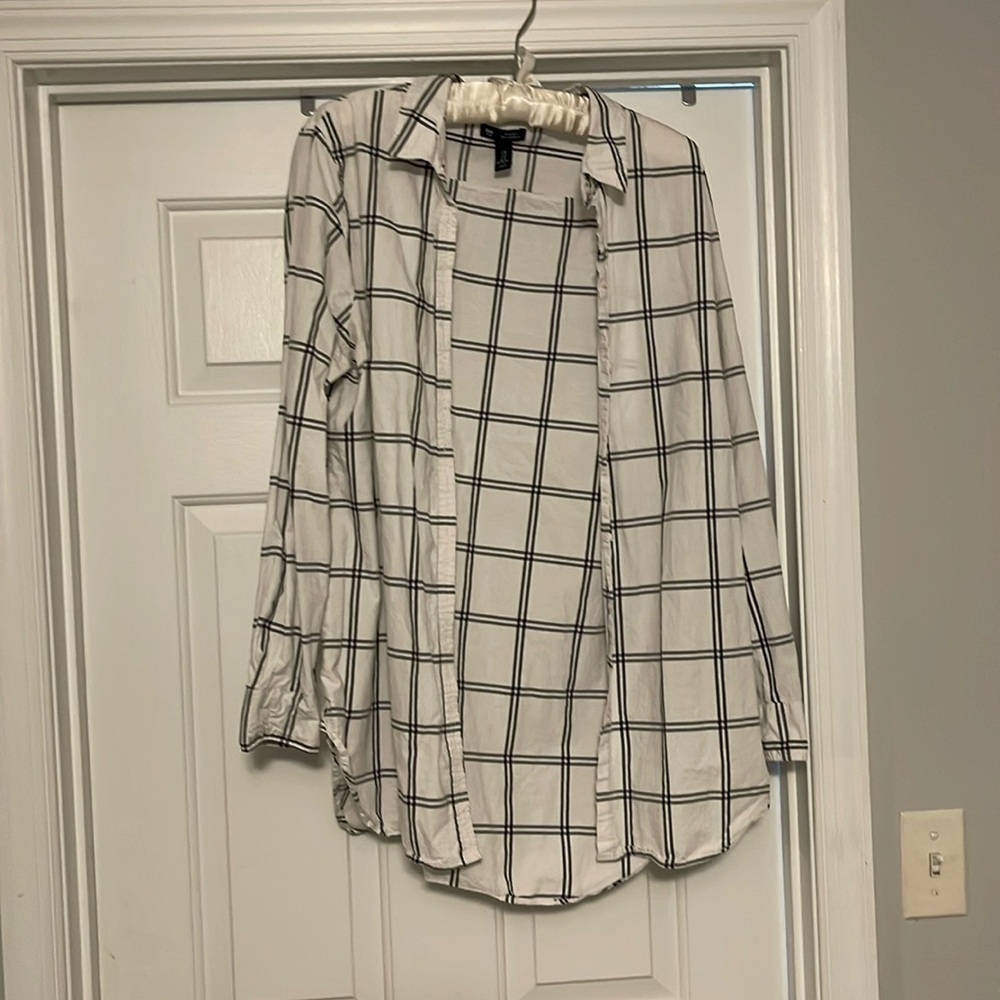 GAP Plaid Shirt Boyfriend Fit Button Down Cotton White Black